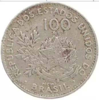 Монета 100 рейс Бразилии 1901 года Медно-никель