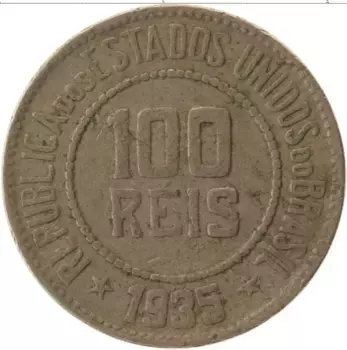 Монета 100 рейс Бразилии 1935 года Медно-никель