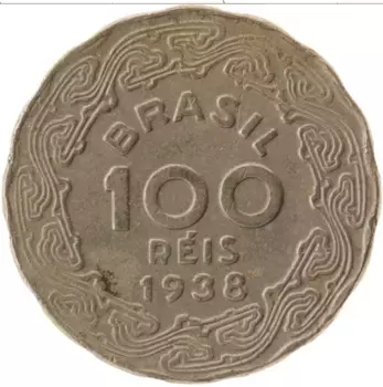 Монета 100 рейс Бразилии 1938 года Медно-никель Джетулио Варгаш