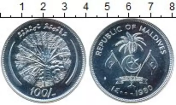 Монета 100 руфий Мальдив 1980 года Серебро