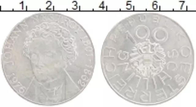 Монета 100 шиллингов Австрии 1976 года Серебро 175 лет со дня рождения Иоганна Нестроя