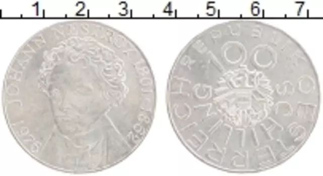 Монета 100 шиллингов Австрии 1976 года Серебро 175 лет со дня рождения Иоганна Нестроя