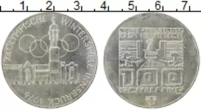 Монета 100 шиллингов Австрии 1976 года Серебро Олимпийские игры в Инсбруке