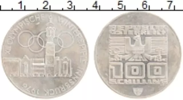 Монета 100 шиллингов Австрии 1976 года Серебро Олимпийские игры в Инсбруке