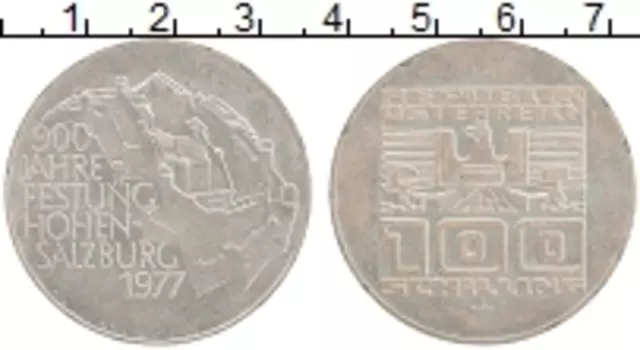 Монета 100 шиллингов Австрии 1977 года Серебро 900 лет Крепости Хоэнзальцбург