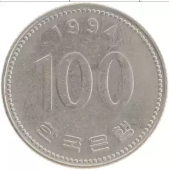 Монета 100 вон Южной Кореи 1994 года Медно-никель Адмирал