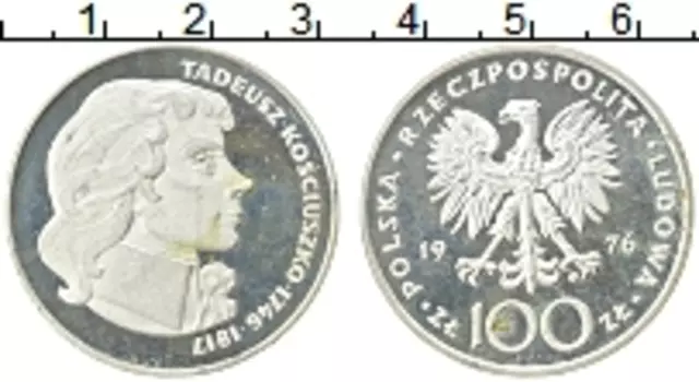 Монета 100 злотых Польши 1976 года Серебро Тадеуш Костюшко