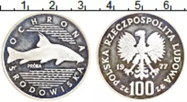 Монета 100 злотых Польши 1977 года Серебро Охрана окружающей среды