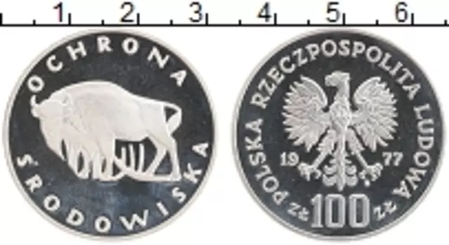 Монета 100 злотых Польши 1977 года Серебро Охрана окружающей среды