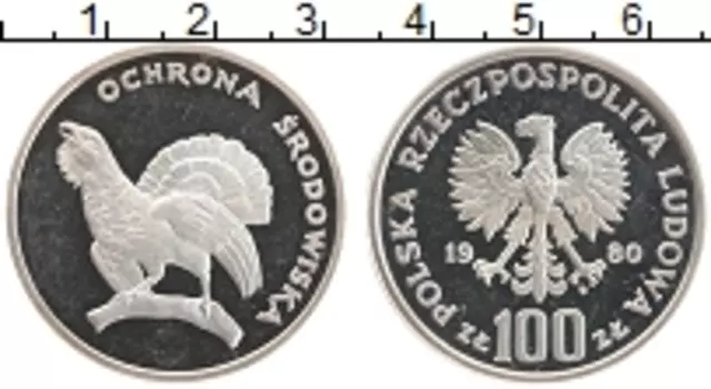 Монета 100 злотых Польши 1980 года Серебро Охрана окружающей среды