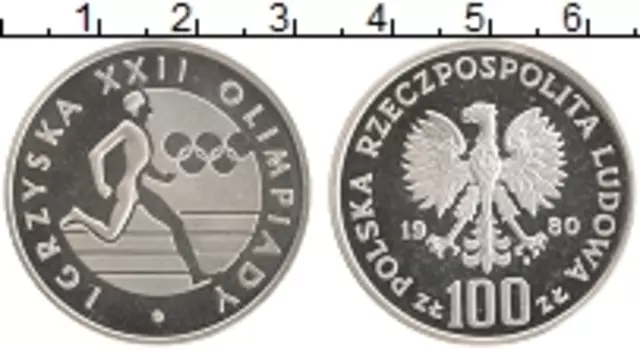 Монета 100 злотых Польши 1980 года Серебро XXII Летние олимпийские игры в Москве