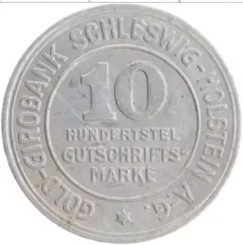 Монета 10/100 марки Шлезвиг-Гольштейна 1923 года Алюминий Шлезвиг-Гольштейн