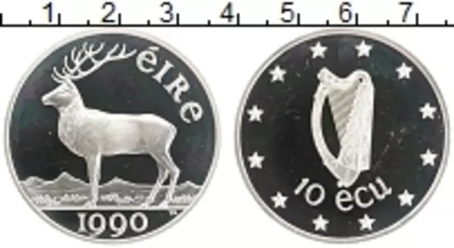 Монета 10 экю Ирландии 1990 года Серебро Олень
