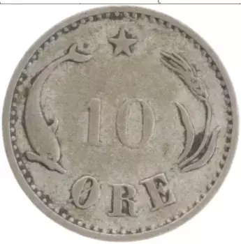 Монета 10 эре Дании 1903 года Серебро Кристиан IX