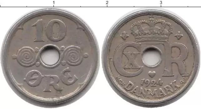 Монета 10 эре Дании 1924 года Медно-никель Кристиан Х