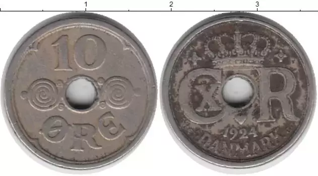 Монета 10 эре Дании 1924 года Медно-никель Кристиан X