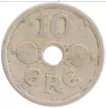 Монета 10 эре Дании 1924 года Медно-никель Кристиан Х