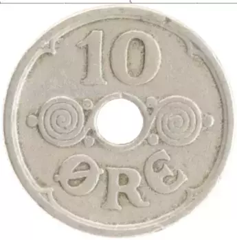 Монета 10 эре Дании 1925 года Медно-никель Кристиан X