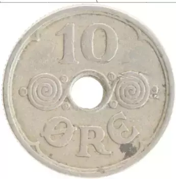 Монета 10 эре Дании 1925 года Медно-никель Кристиан X