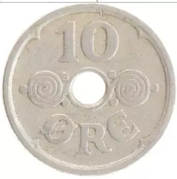 Монета 10 эре Дании 1925 года Медно-никель Кристиан X