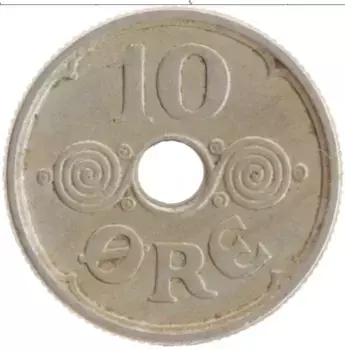 Монета 10 эре Дании 1925 года Медно-никель Кристиан X