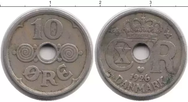 Монета 10 эре Дании 1926 года Медно-никель Кристиан Х