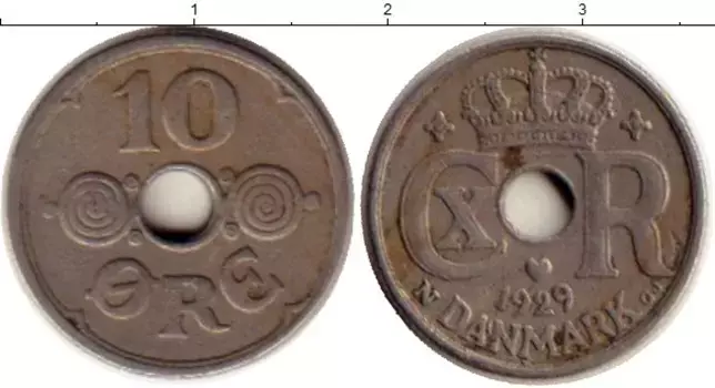 Монета 10 эре Дании 1929 года Медно-никель Кристиан X