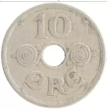 Монета 10 эре Дании 1929 года Медно-никель Кристиан X