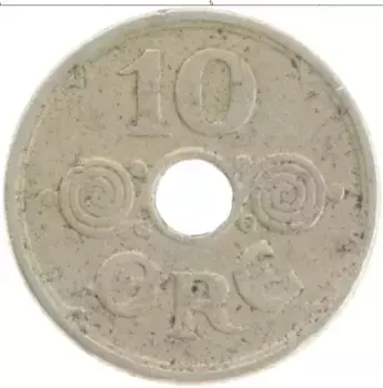 Монета 10 эре Дании 1937 года Медно-никель Кристиан Х