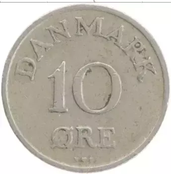 Монета 10 эре Дании 1950 года Медно-никель Фредерик IX