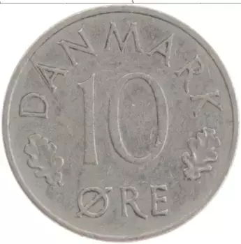 Монета 10 эре Дании 1975 года Медно-никель Маргрете II