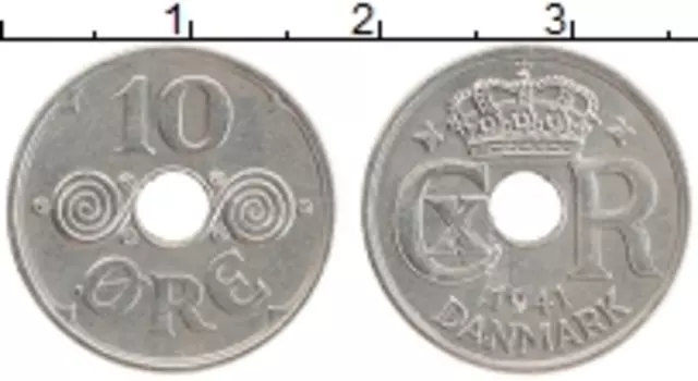 Монета 10 эре Фарерских островов 1941 года Медно-никель Кристиан Х
