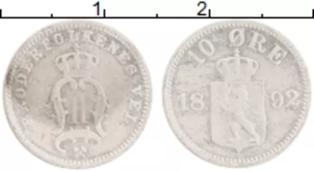 Монета 10 эре Норвегии 1892 года Серебро Оскар II