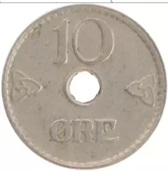 Монета 10 эре Норвегии 1924 года Медно-никель Хокон VII