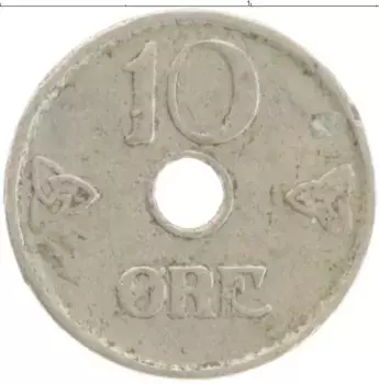 Монета 10 эре Норвегии 1925 года Медно-никель Хокон VII