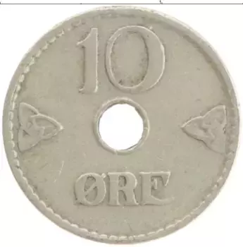 Монета 10 эре Норвегии 1925 года Медно-никель Хокон VII