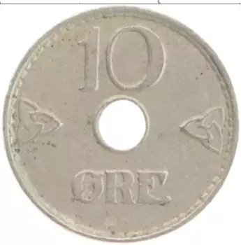 Монета 10 эре Норвегии 1937 года Медно-никель Хокон VII