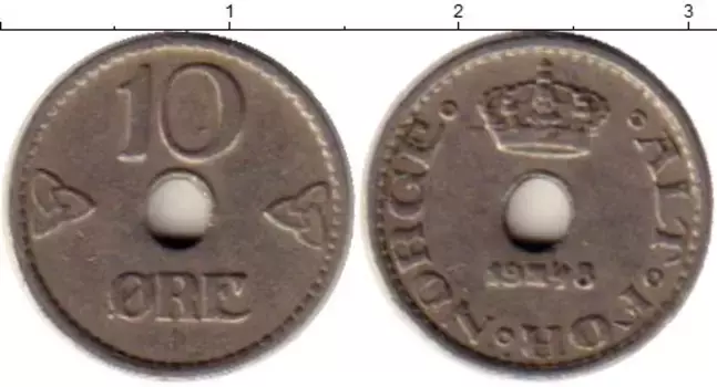 Монета 10 эре Норвегии 1948 года Медно-никель Хокон VII