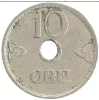 Монета 10 эре Норвегии 1949 года Медно-никель Хакон VII