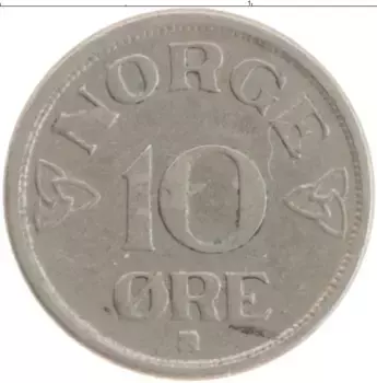 Монета 10 эре Норвегии 1953 года Медно-никель Хокон VII