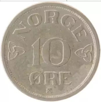 Монета 10 эре Норвегии 1954 года Медно-никель Хокон VII