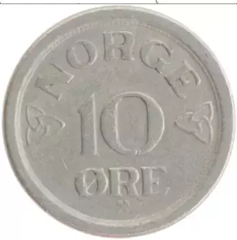 Монета 10 эре Норвегии 1957 года Медно-никель Хокон VII