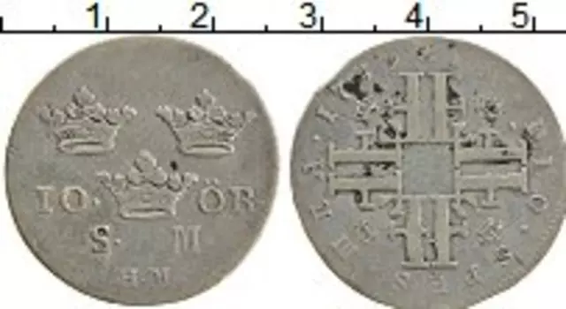 Монета 10 эре Швеции 1739 года Серебро