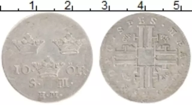 Монета 10 эре Швеции 1740 года Серебро Фредрик I