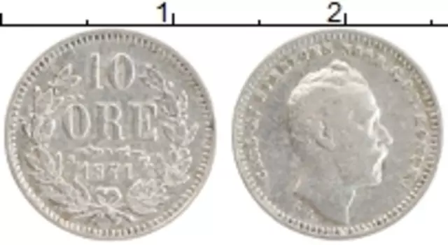 Монета 10 эре Швеции 1871 года Серебро Карл XV