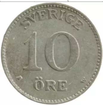 Монета 10 эре Швеции 1909 года Серебро Густав V