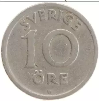 Монета 10 эре Швеции 1920 года Медно-никель Густав V