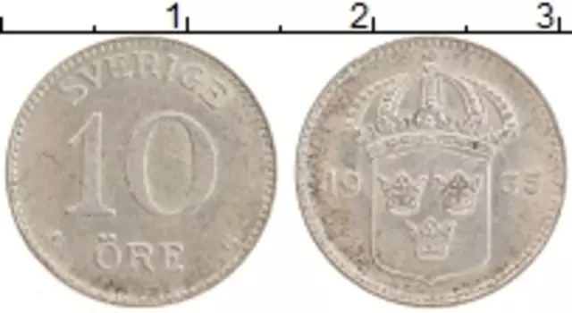 Монета 10 эре Швеции 1935 года Серебро Густав V