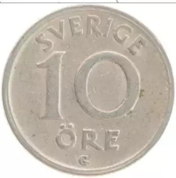 Монета 10 эре Швеции 1940 года Медно-никель Густав V