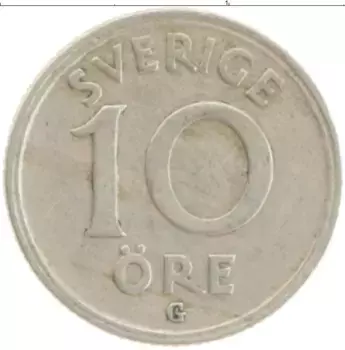 Монета 10 эре Швеции 1940 года Медно-никель Густав V